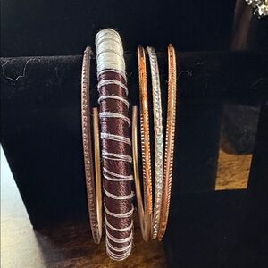 Brown and Silver Bangle Set of Five